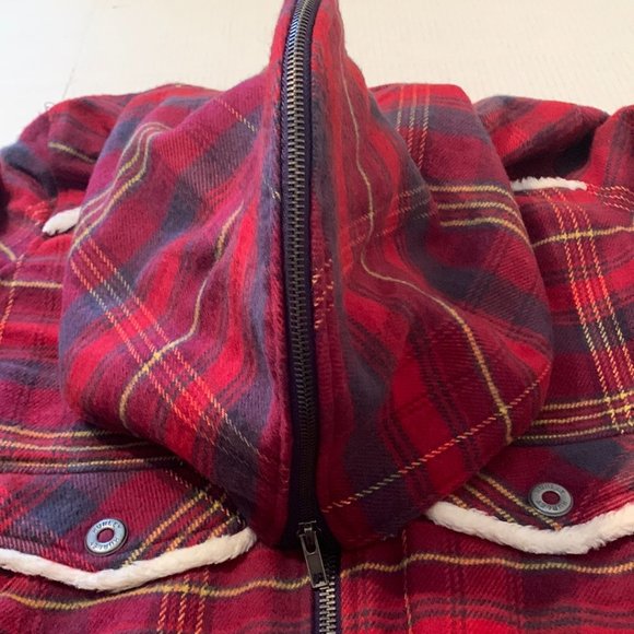Hurley Womens Red Plaid Hooded Jacket Sherpa Lined Size Medium Outdoor - Picture 3 of 8